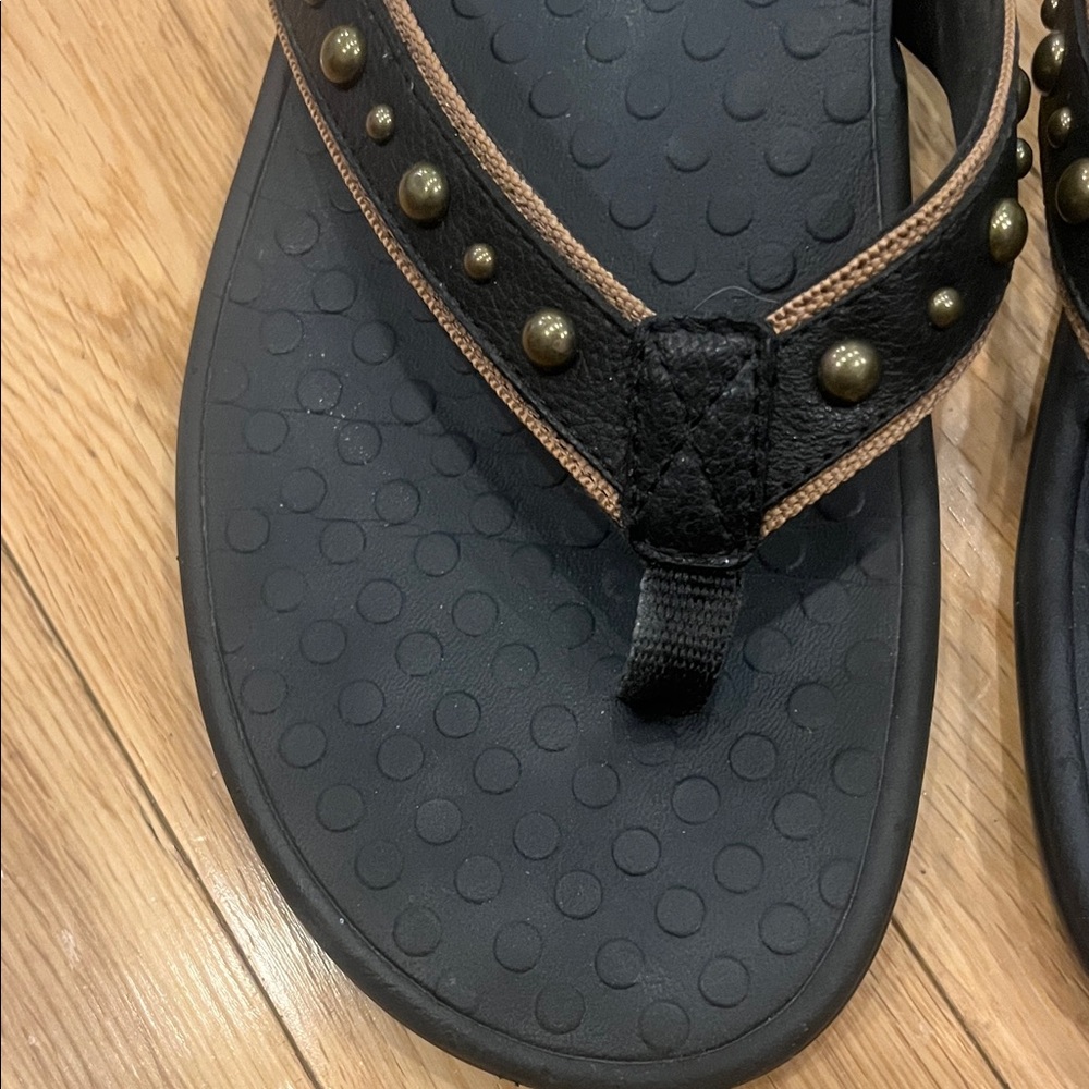 Vionic Black Thong Sandals with Bronze Studs - Picture 3 of 3